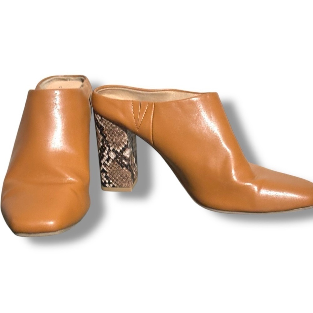 a new day Backless Brown High Heel Slip On Leather Mules with Snakeskin Heel